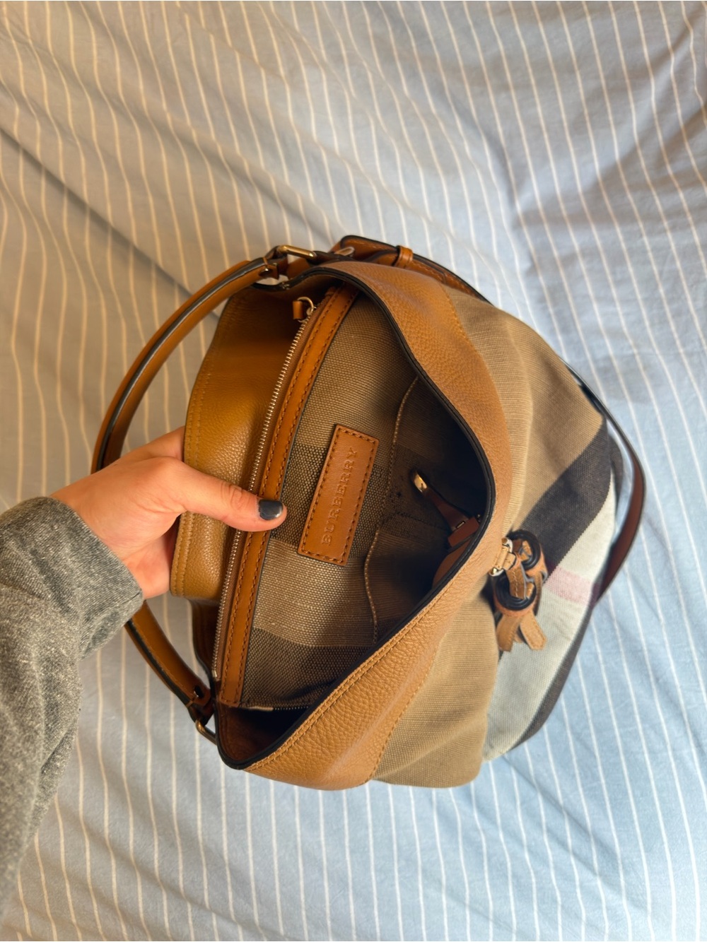 Burberry Leather & Canvas Ashby Tassel Bucket Bag - Picture 8 of 10
